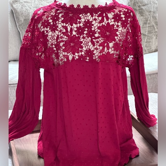 Oddi burgundy crochet detail tunic top - Picture 6 of 10